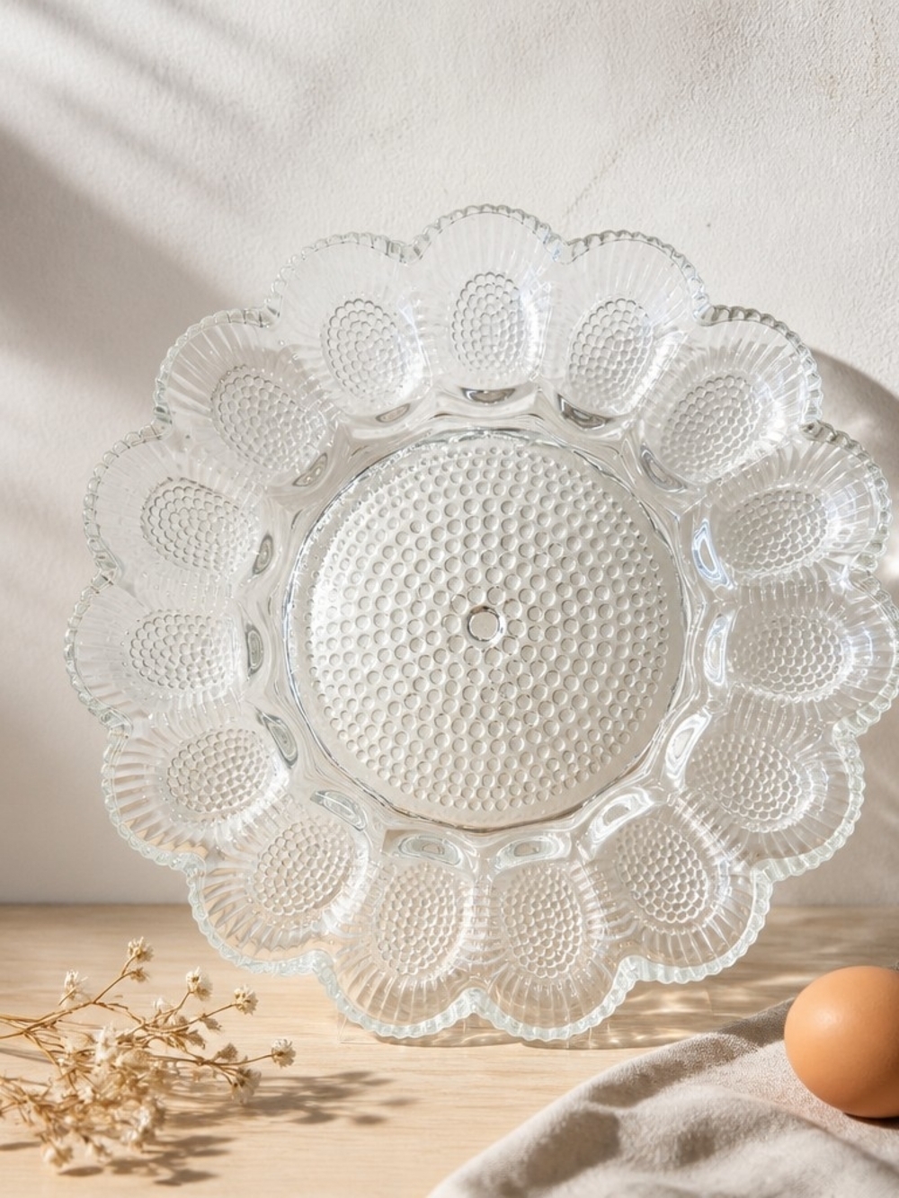 Vintage Glass Egg Plate – Daisy Petal Pattern by Anchor Hocking